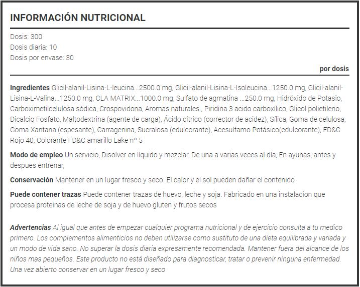 Información Nutricional BPI Sports Best BCAA