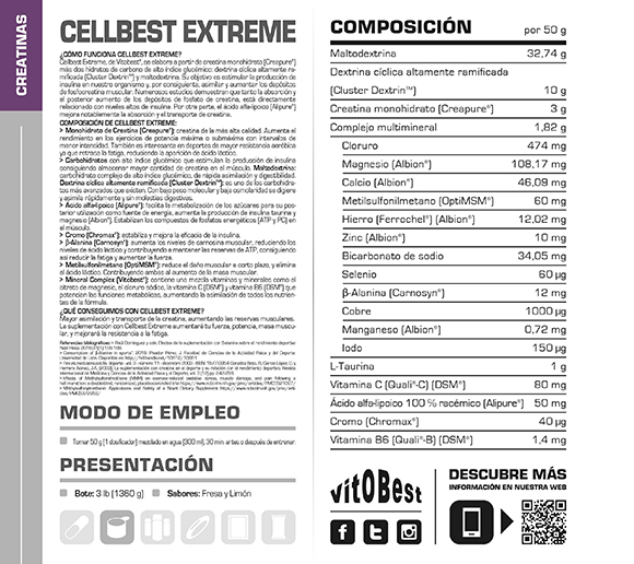 Vitobest Cellbest información nutricional Bulevip