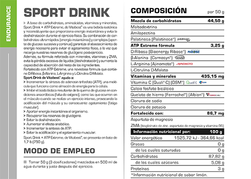 Vitobest Sport Drink información nutricional
